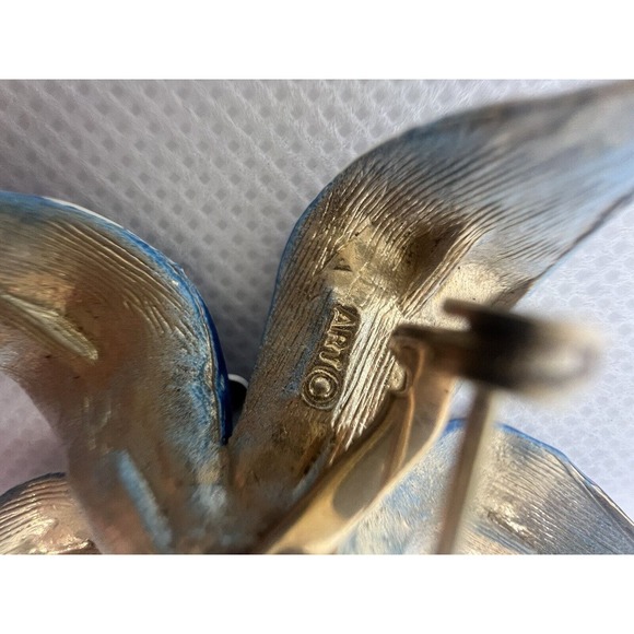 Vtg SIGNED Marked Mode ART Blue Flower Enamel Brooch Pin Circa 1940-1955 - Picture 5 of 10